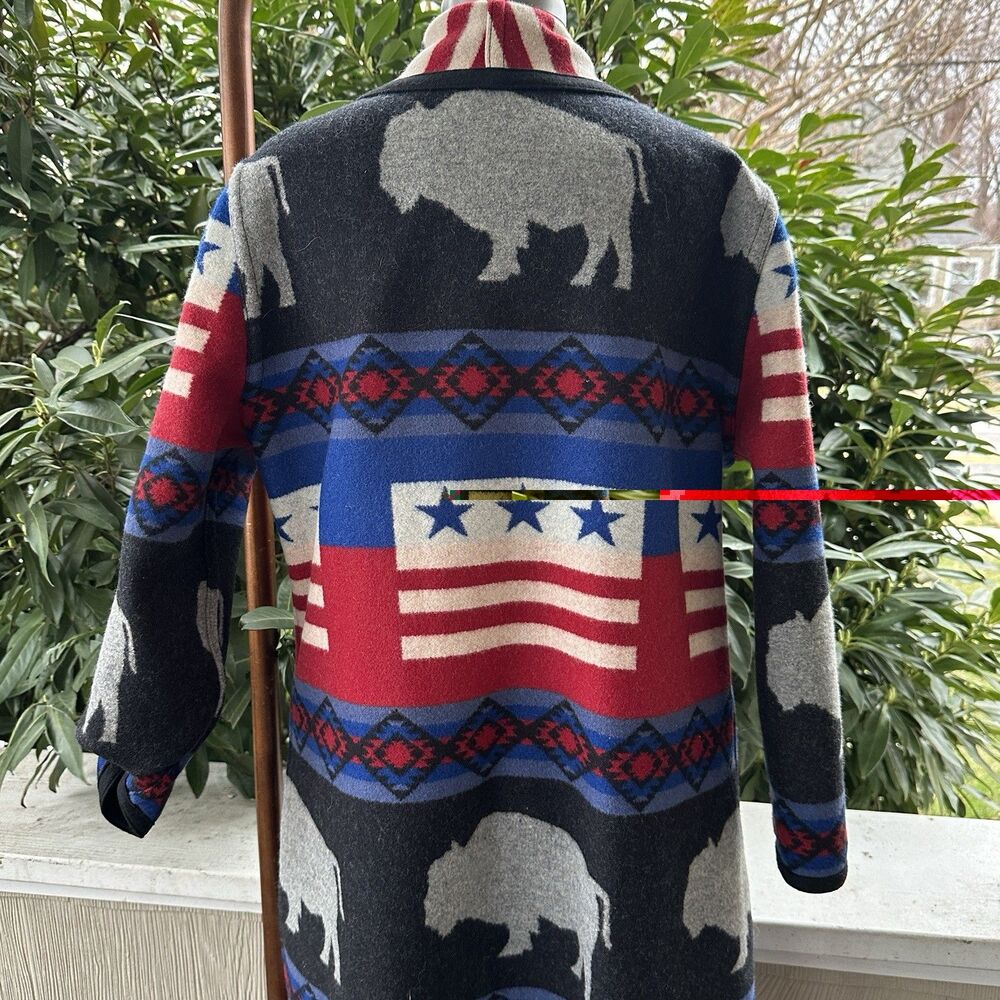 Pendleton Reversible Wool Coat Rare Buffalo Western Blanket Size M Americana - Picture 9 of 10